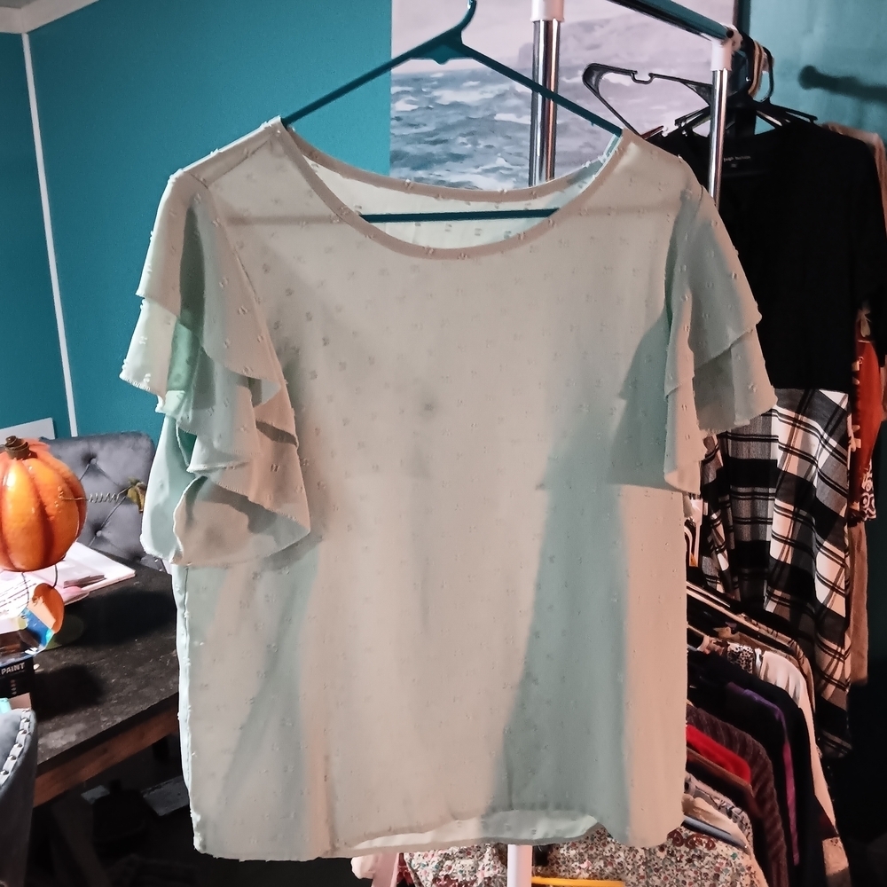 Mint Green Ruffle Sleeve Top